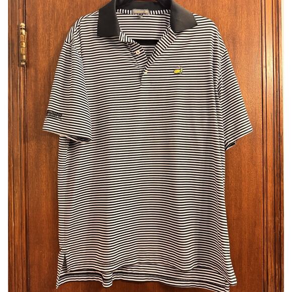Peter Millar Southern Comfort Large Mens Striped Polo SMALL HOLE! Masters Logo - Picture 1 of 9